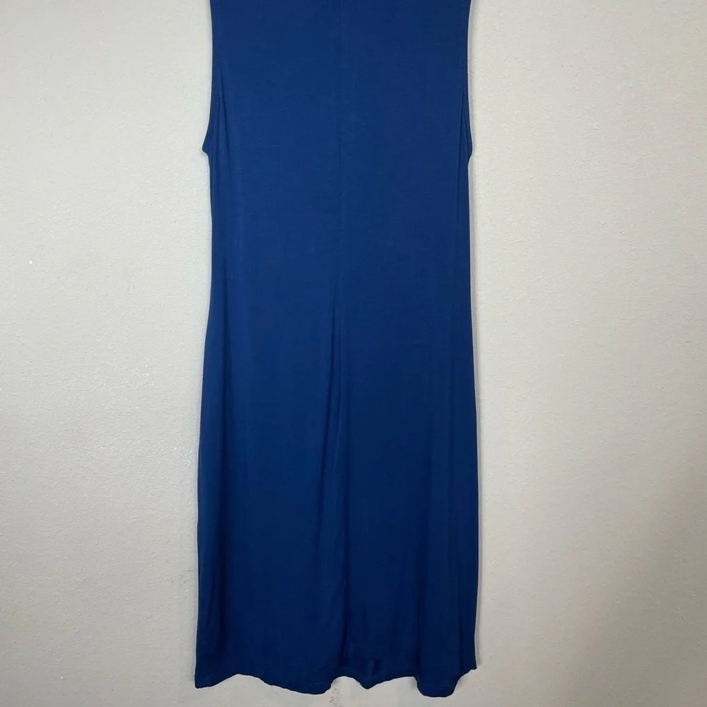 Everly Sleeveless mock neck twist front rayon navy fitted bodycon dress sz S EUC - Picture 7 of 7